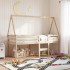 Cama alta con techo madera maciza de pino 90x190