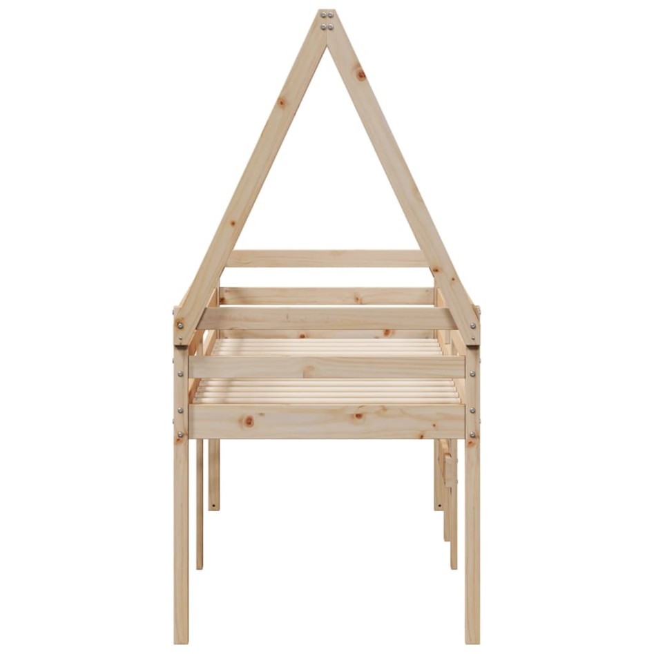 Cama alta con techo madera maciza de pino 90x190