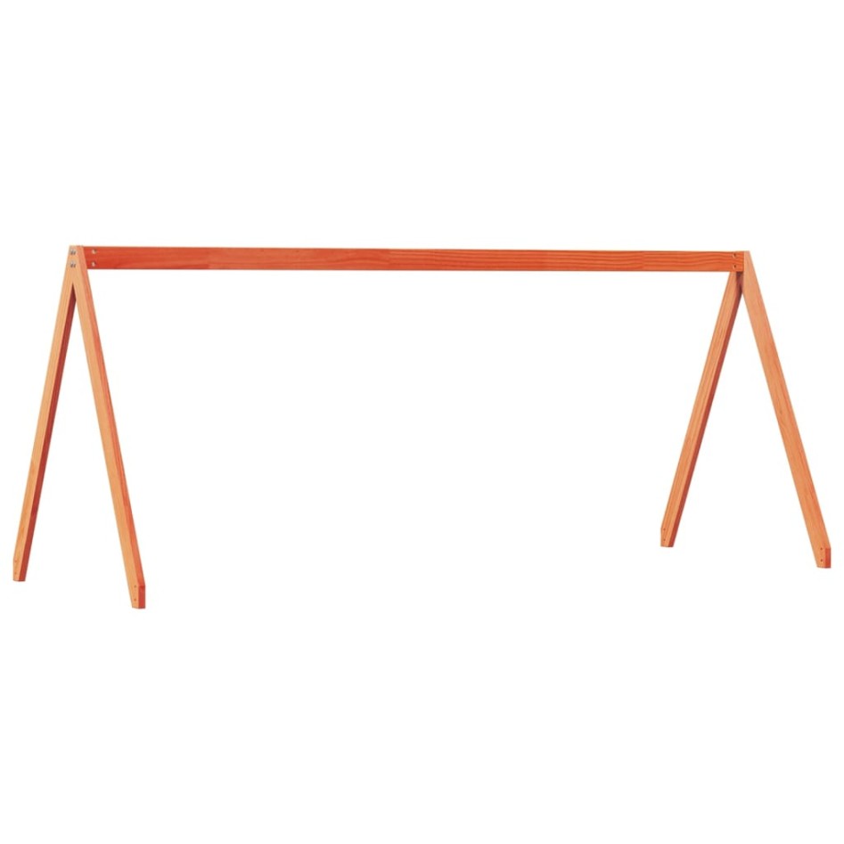 Cama alta con techo madera maciza de pino marrón cera 90x190