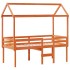 Cama alta con techo madera maciza de pino marrón cera 90x190