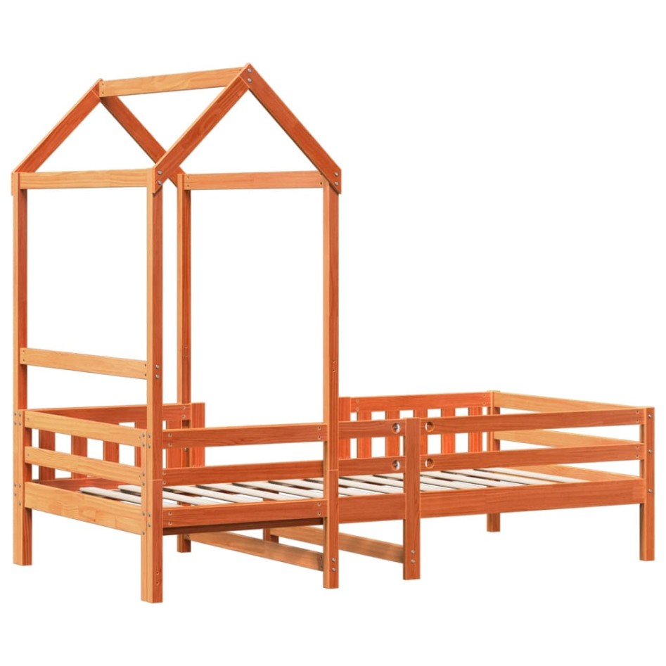 Estructura cama con techo madera maciza pino marrón 90x200