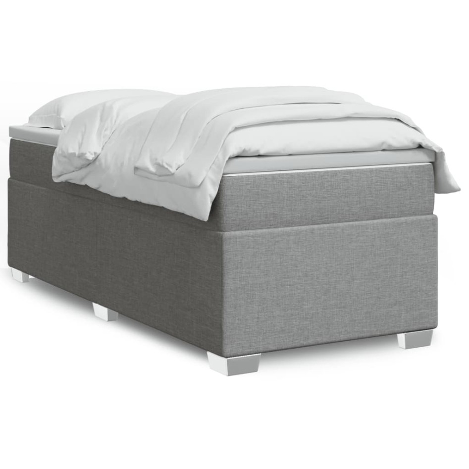 Cama box spring con colchón tela gris claro 80x200