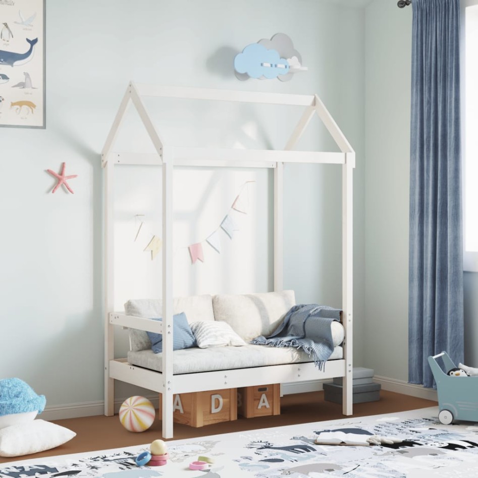 Banco con techo madera maciza de pino blanco 117,5x70x176,5