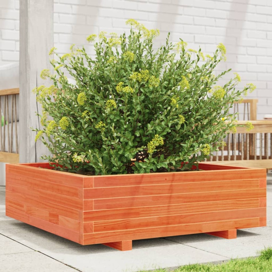 Jardinera de madera maciza de pino marrón cera 80x80x26,5