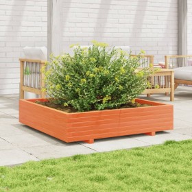 Jardinera de madera maciza de pino marrón cera 110x110x26,5