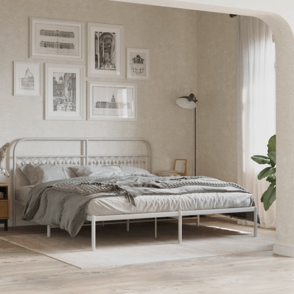 Estructura cama sin colchón con cabecero metal blanco