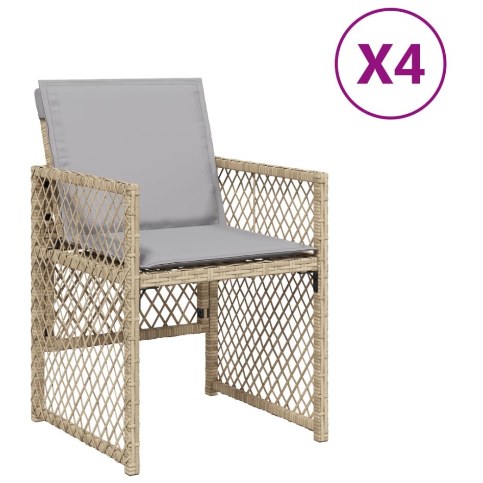 Sillones jardín con cojines 4 uds ratán sintético beige