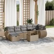 Set de sofás de jardín y cojines 8 piezas ratán sintético beige