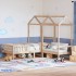 Set de cama y banco con techo madera maciza de pino 90x190