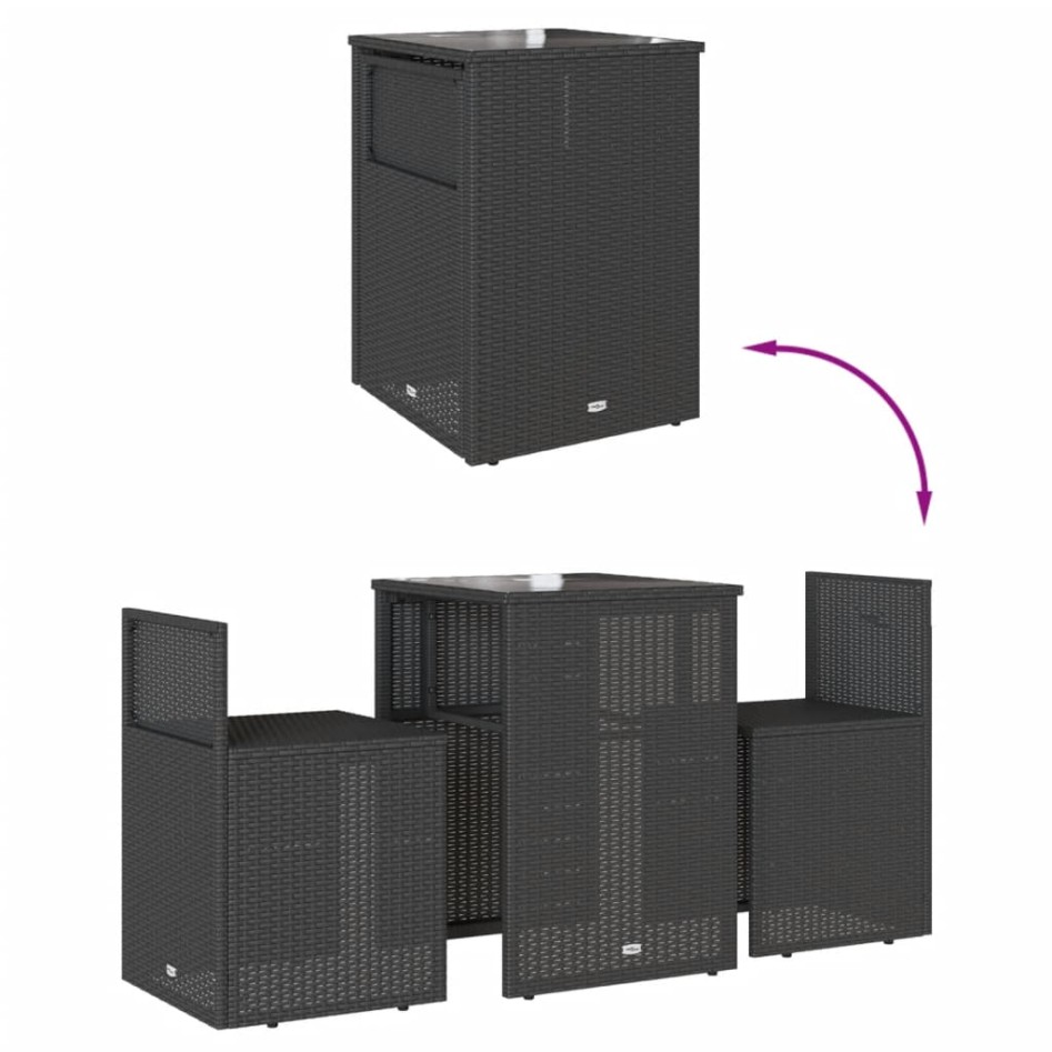Mesita y sillas bistró con cojines 3 pzas ratán sintético