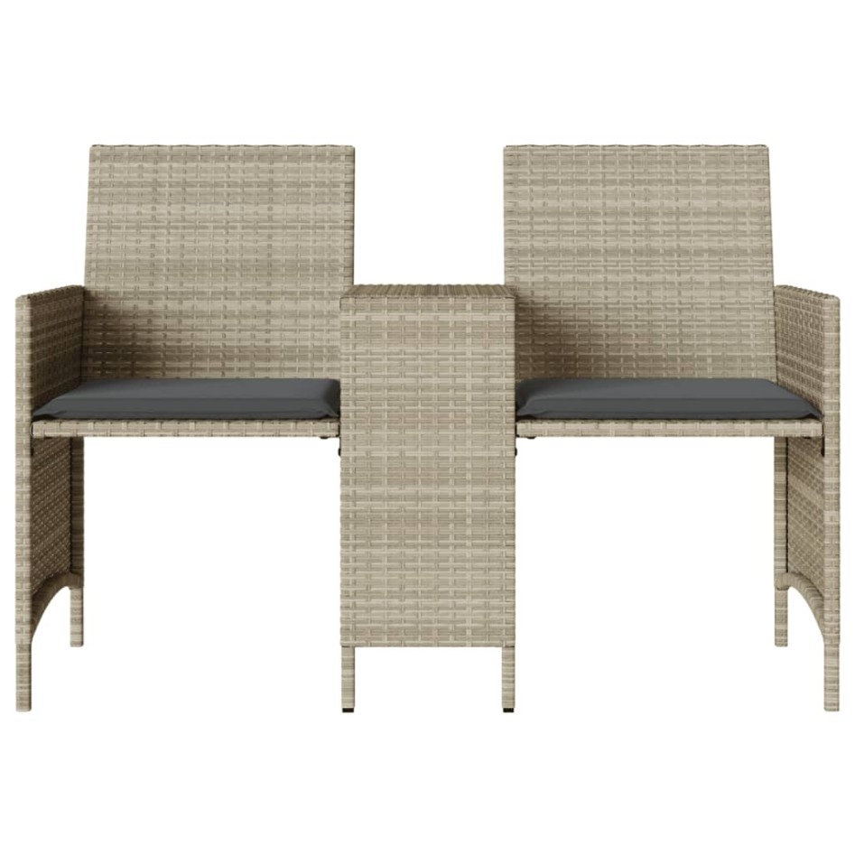 Sofá jardín 2 plazas con mesa y taburetes ratán PE gris