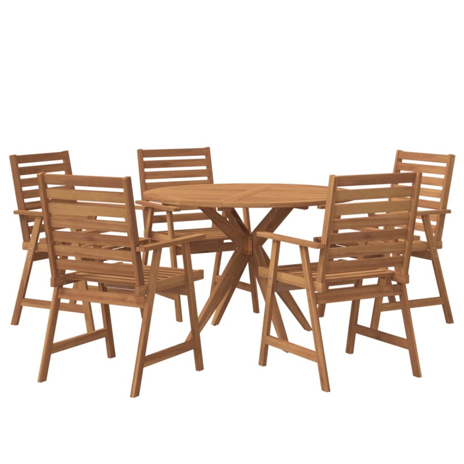 Juego de comedor de jardín 6 piezas madera maciza de