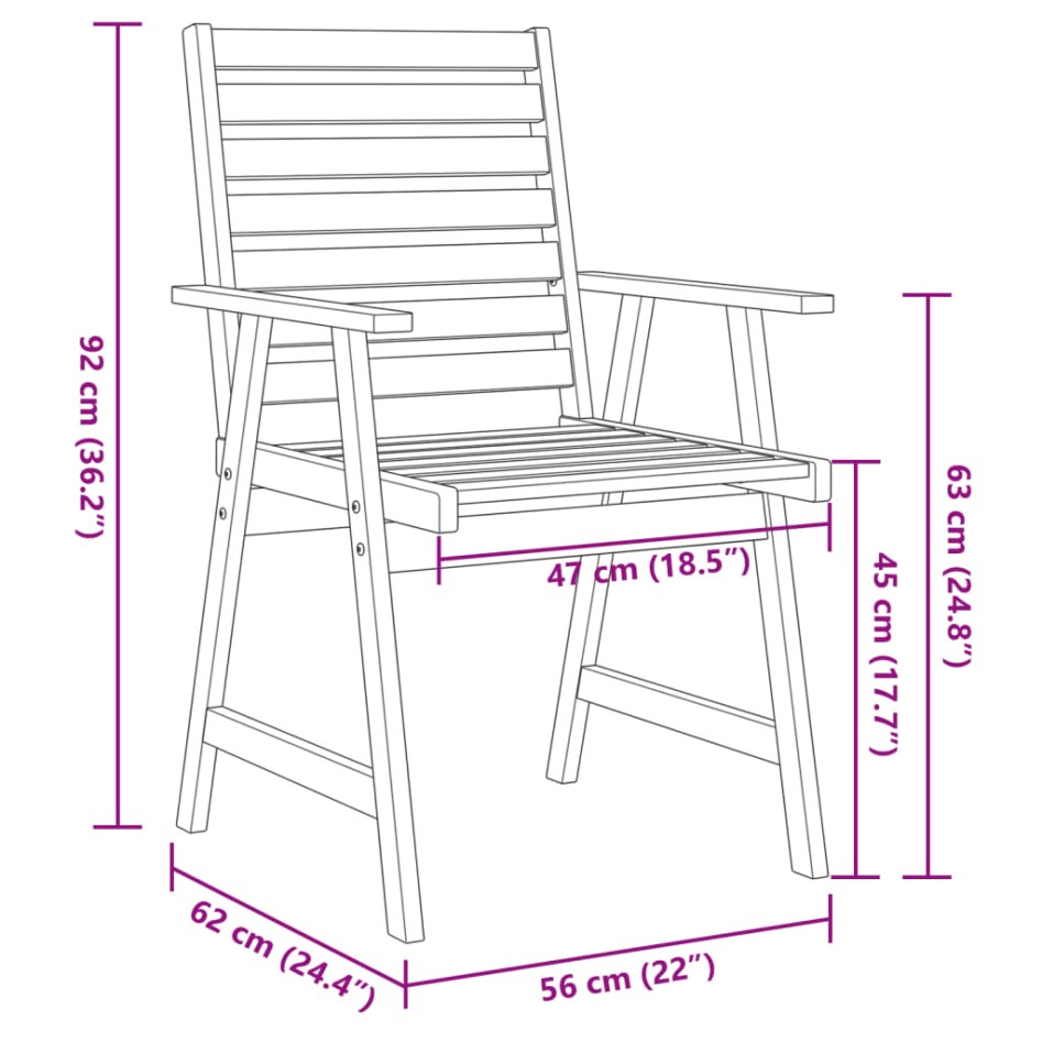 Juego de comedor de jardín 6 piezas madera maciza de
