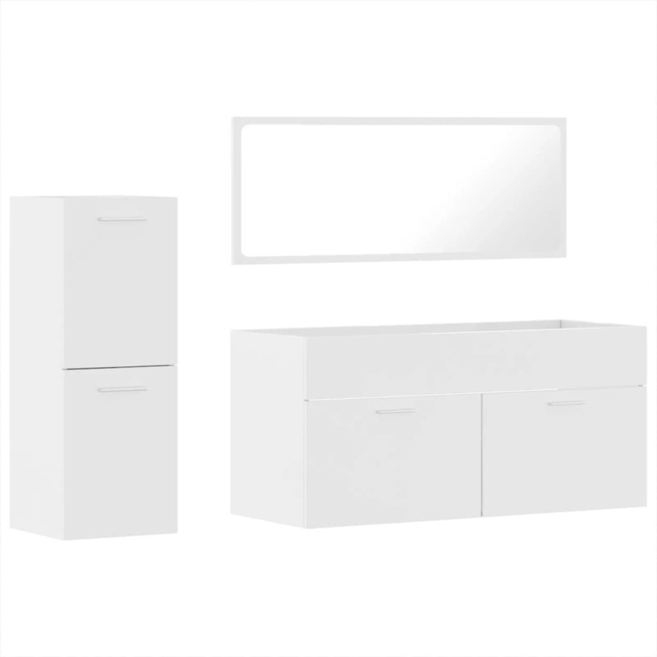 Set muebles de baño 3 piezas madera contrachapada blanco