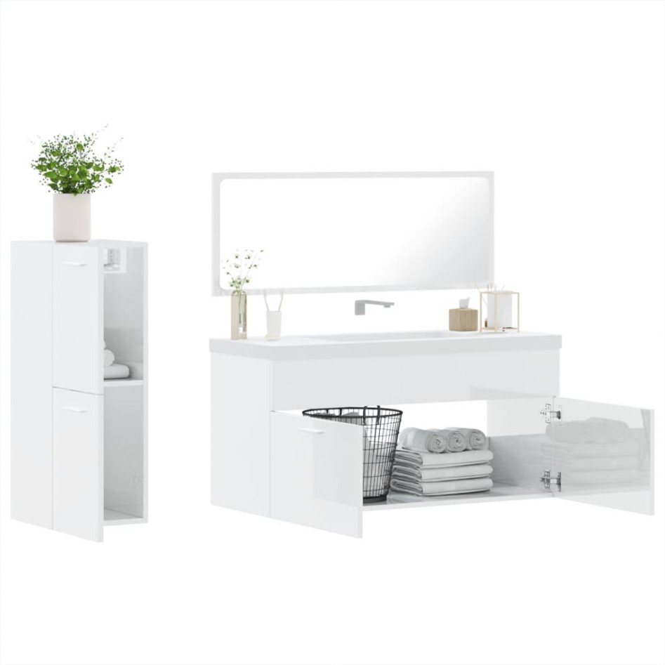 Set muebles de baño 3 piezas madera contrachapada blanco