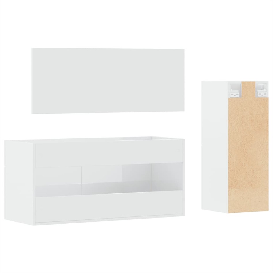 Set muebles de baño 3 piezas madera contrachapada blanco