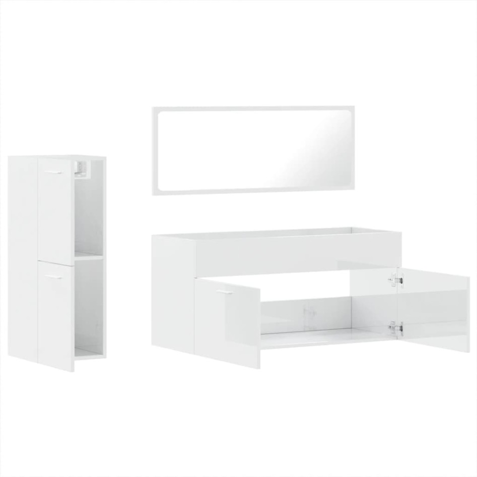 Set muebles de baño 3 piezas madera contrachapada blanco