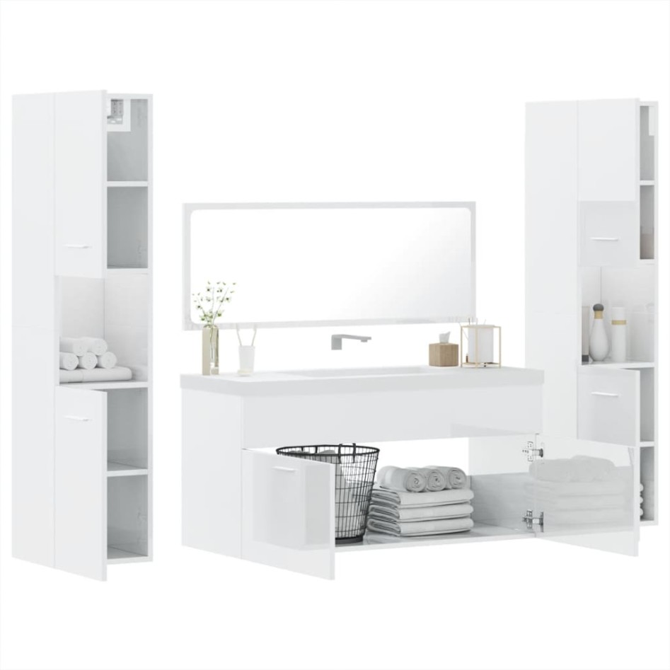 Juego muebles de baño 4 pzas madera contrachapada blanco