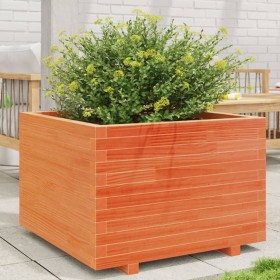 Jardinera madera maciza de pino marrón cera 70x70x49,5