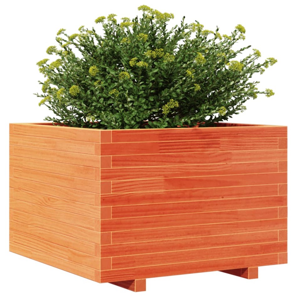Jardinera madera maciza de pino marrón cera 70x70x49,5