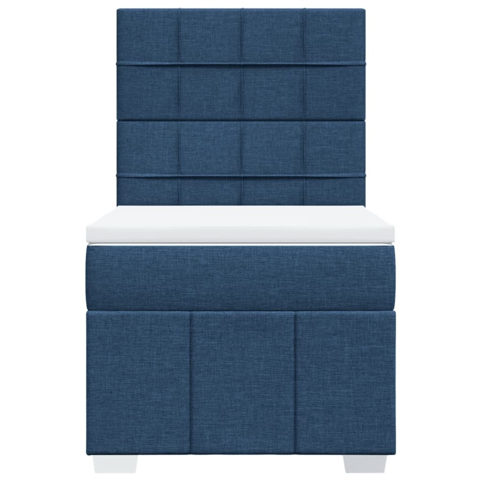 Cama box spring con colchón tela azul 90x200