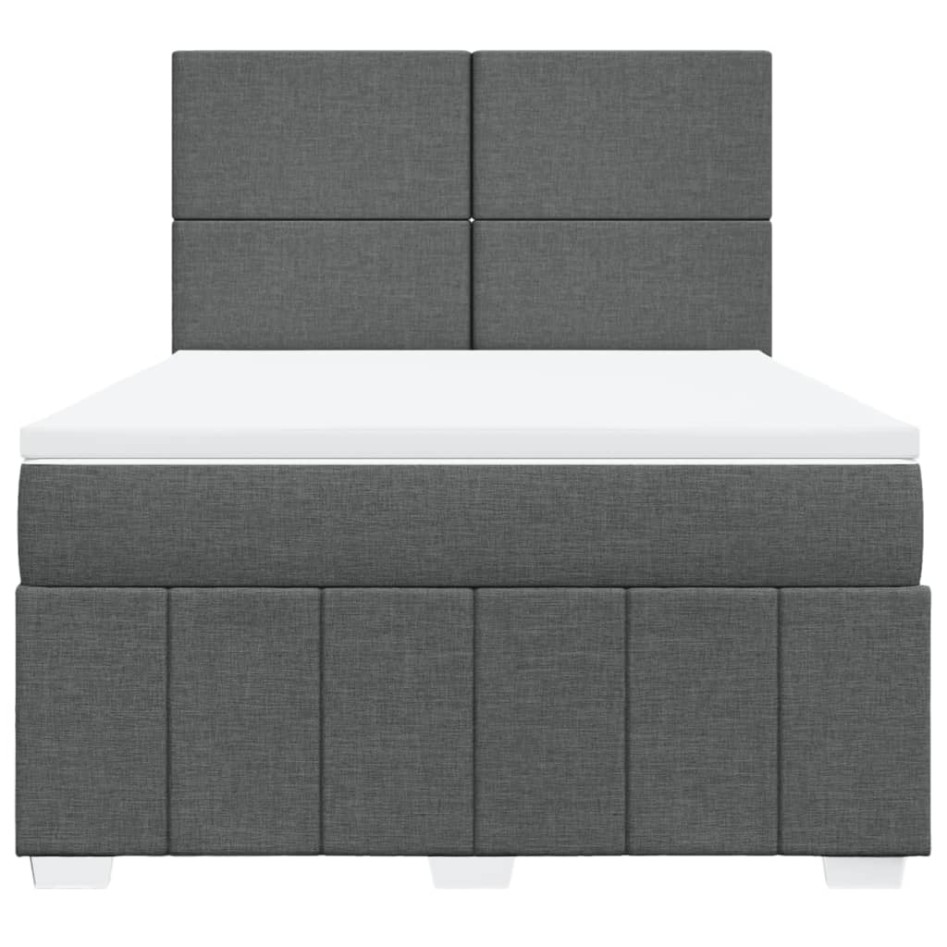 Cama box spring con colchón tela gris oscuro 140x200