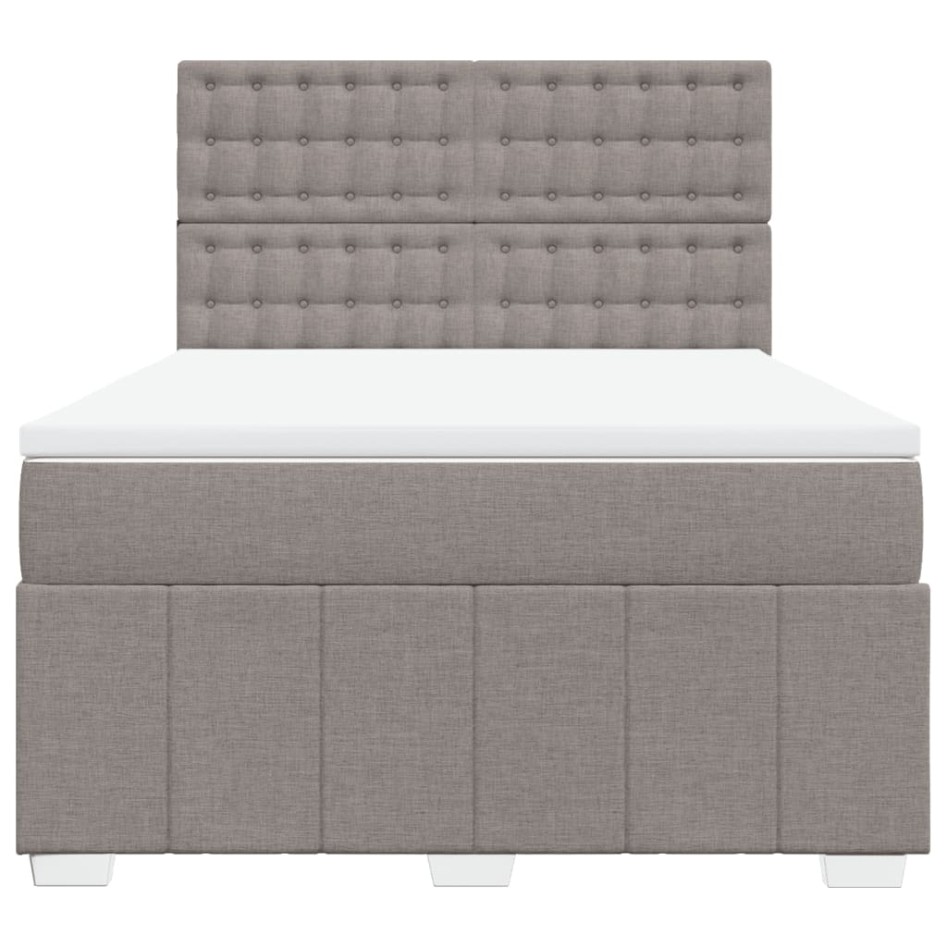 Cama box spring con colchón tela gris taupe 140x200