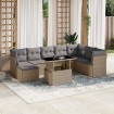Set de sofás de jardín 9 pzas con cojines ratán sintético beige