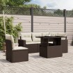 Set sofás de jardín 6 piezas y cojines ratán sintético marrón