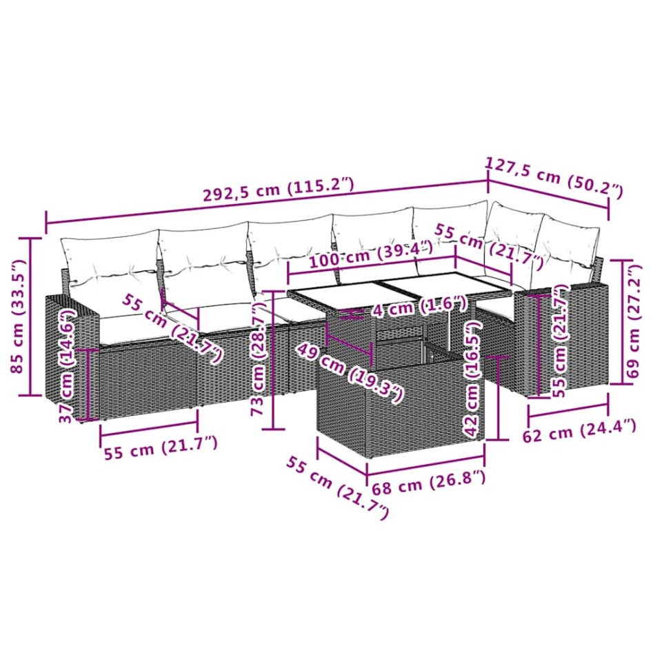 Set sofás de jardín 7 piezas y cojines ratán sintético