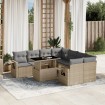Set de sofás de jardín 9 pzas con cojines ratán sintético beige
