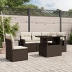 Set sofás de jardín 6 piezas y cojines ratán sintético marrón
