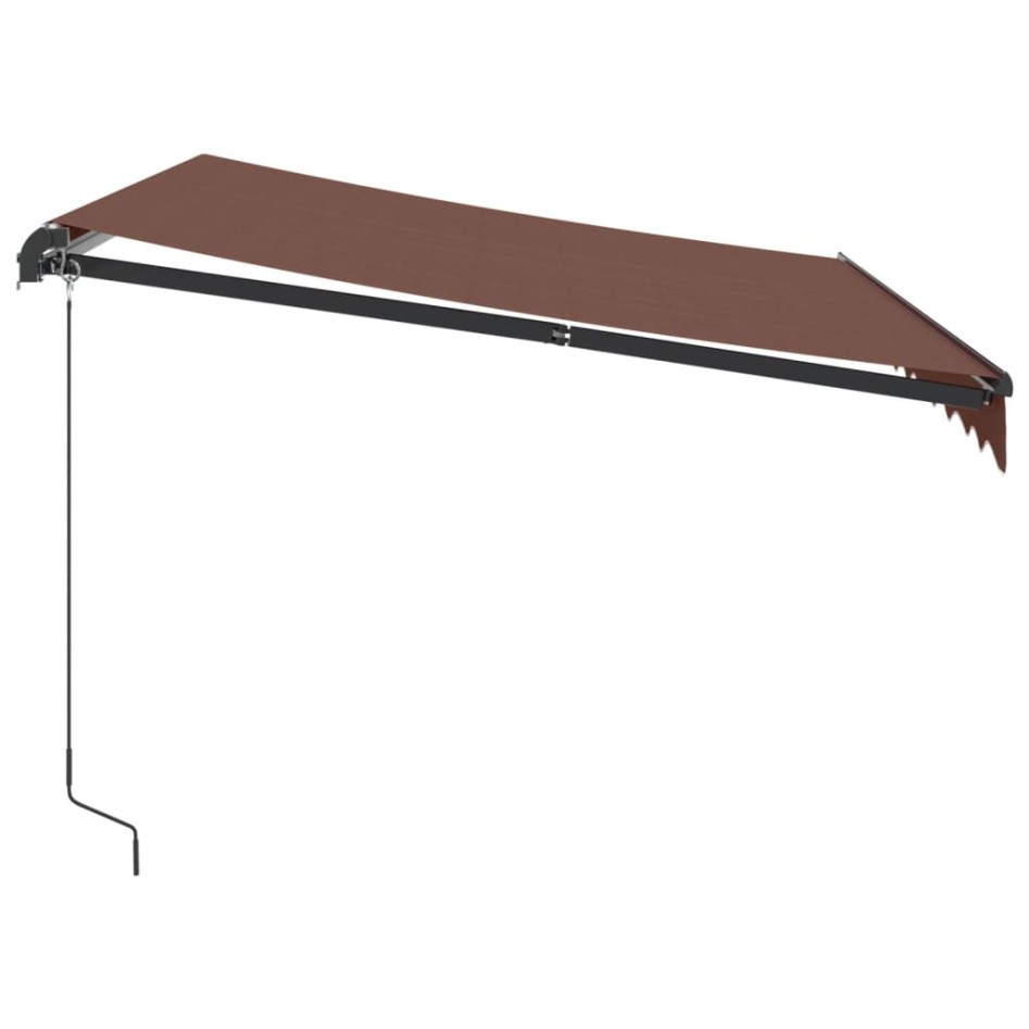 Toldo retráctil manual con luz LED marrón 300x250