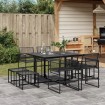 Juego de comedor de jardín 9 piezas ratán sintético negro