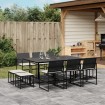 Set de comedor jardín 11 pzas con cojines ratán sintético negro