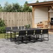 Set de comedor de jardín 9 pzas y cojines ratán sintético negro