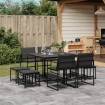 Juego de comedor de jardín 9 piezas con cojines textileno negro