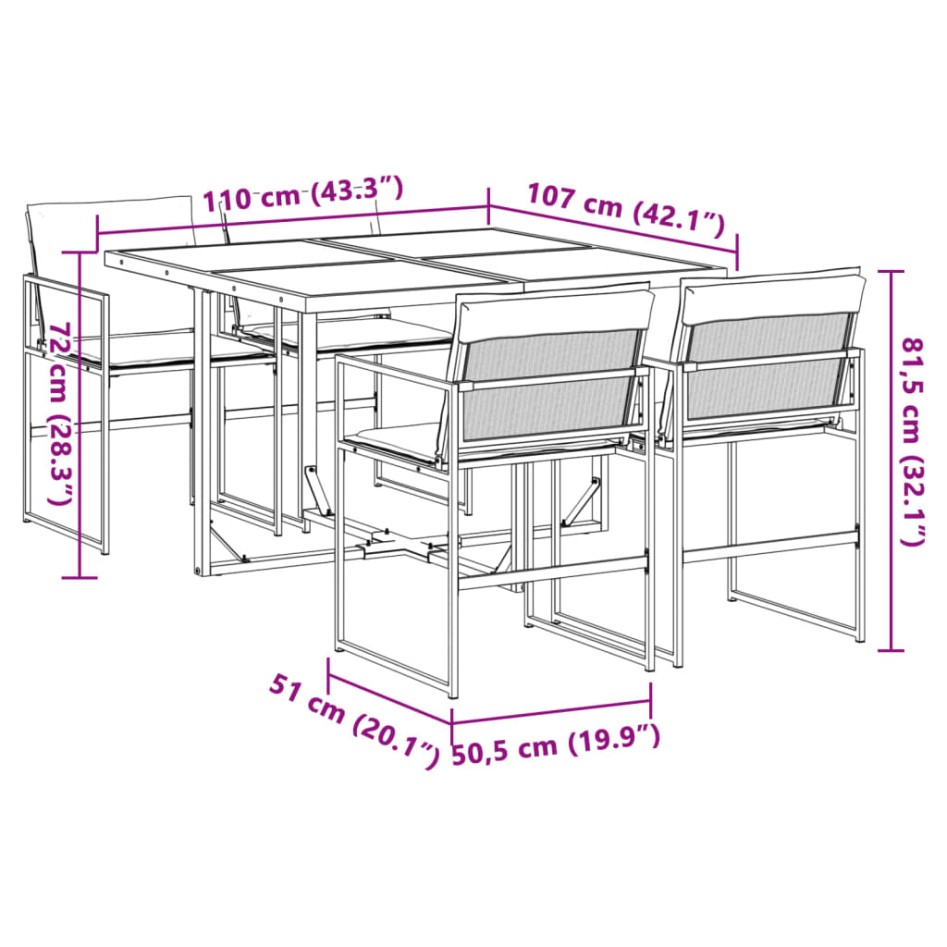 Juego de comedor de jardín 5 pzas con cojines textilene