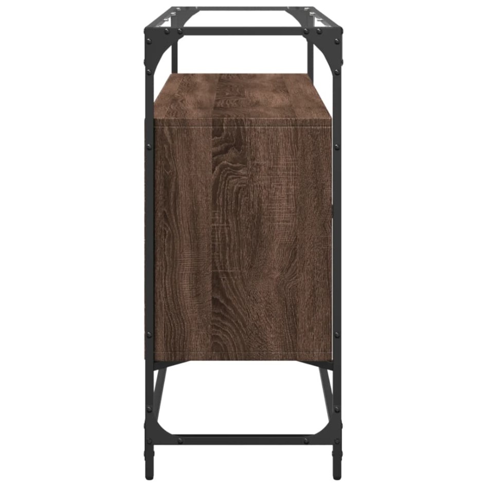 Aparador cristal y madera ingeniería marrón roble 98x35x81