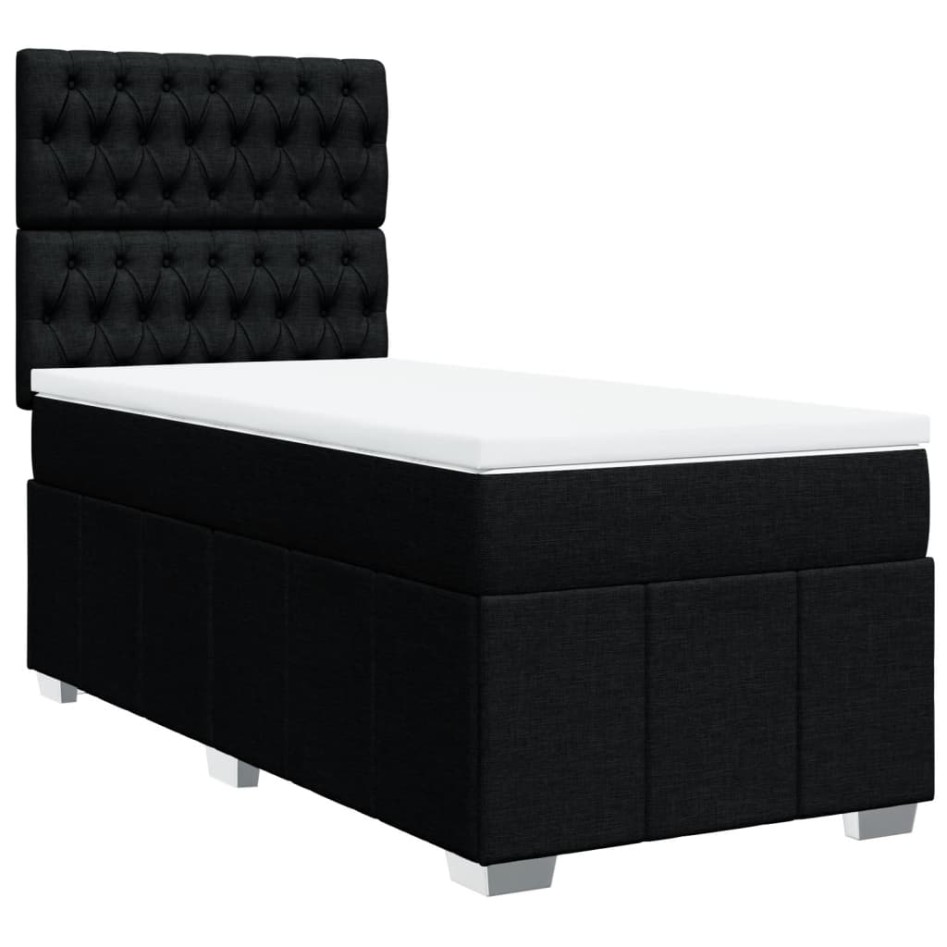 Cama box spring con colchón tela negro 90x200