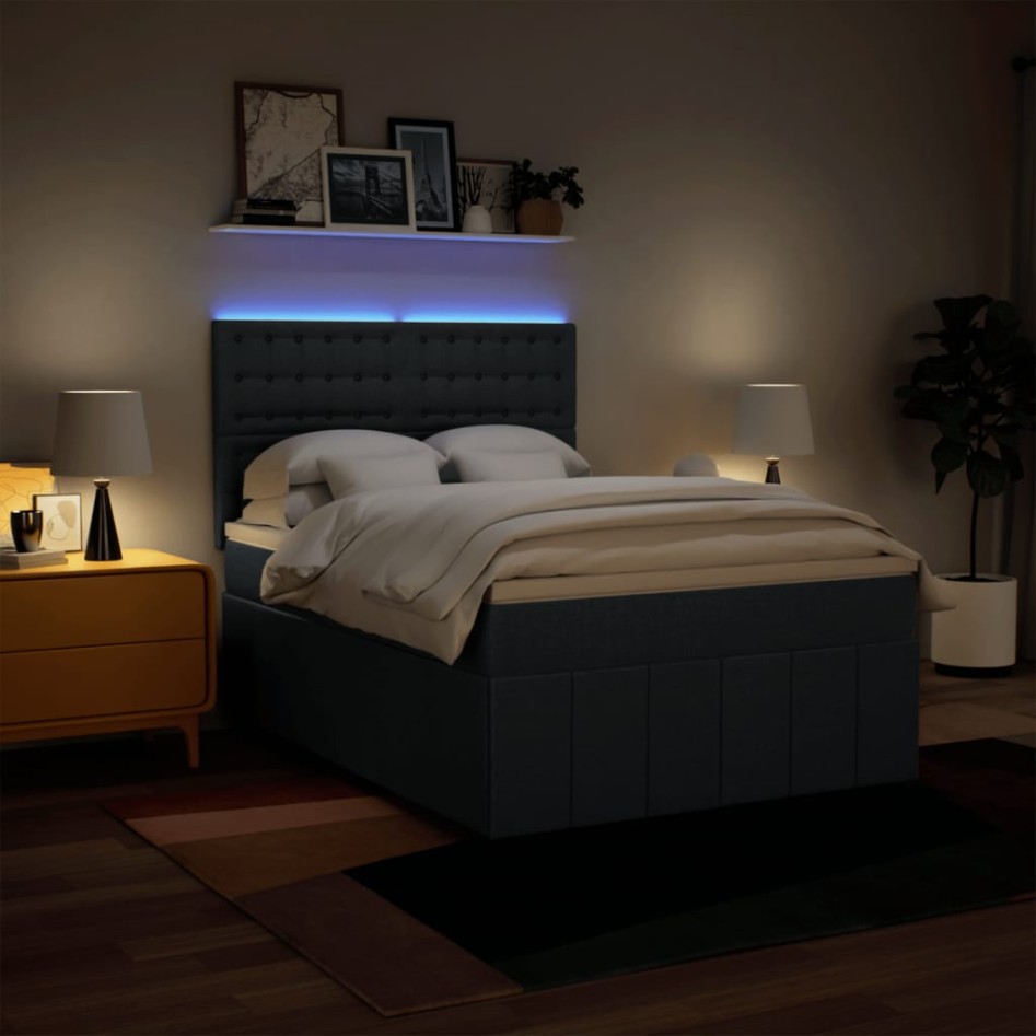 Cama box spring con colchón tela azul 140x200