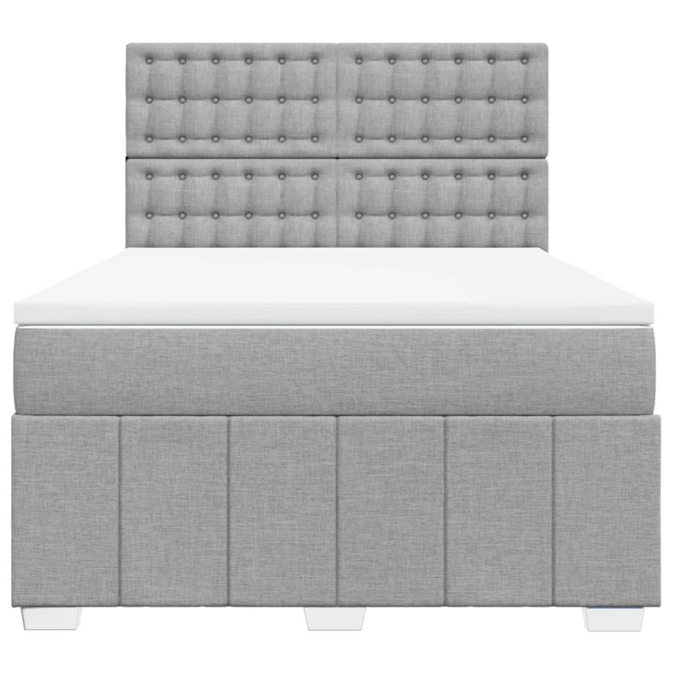 Cama box spring con colchón tela gris claro 140x200