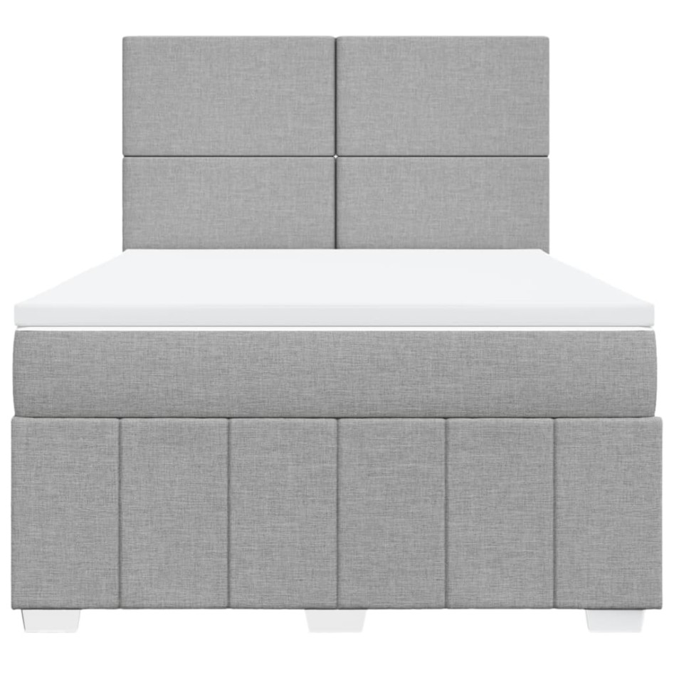 Cama box spring con colchón tela gris claro 140x200