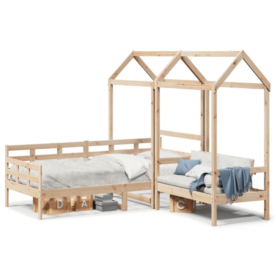 Set de sofá cama y banco con techo madera maciza pino 90x190