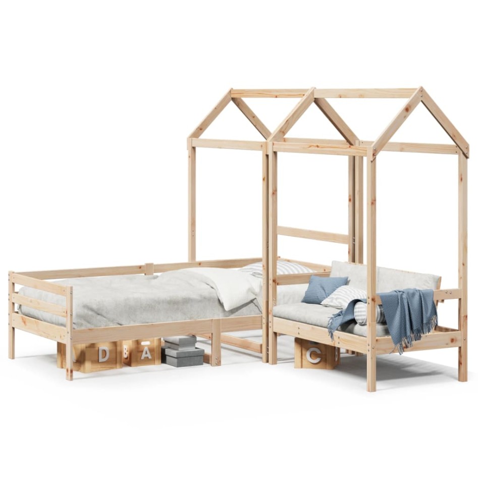 Set de sofá cama con banco y techo madera maciza pino 80x200