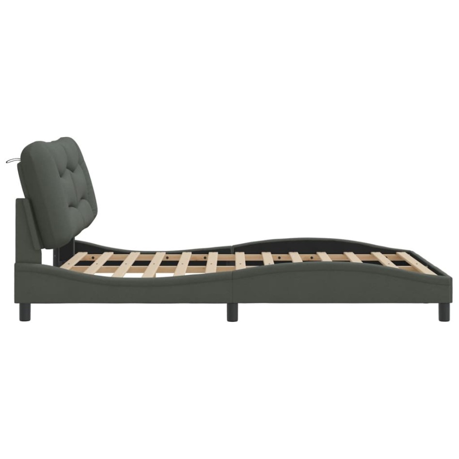 Estructura de cama con cabecero de tela gris oscuro 120x200