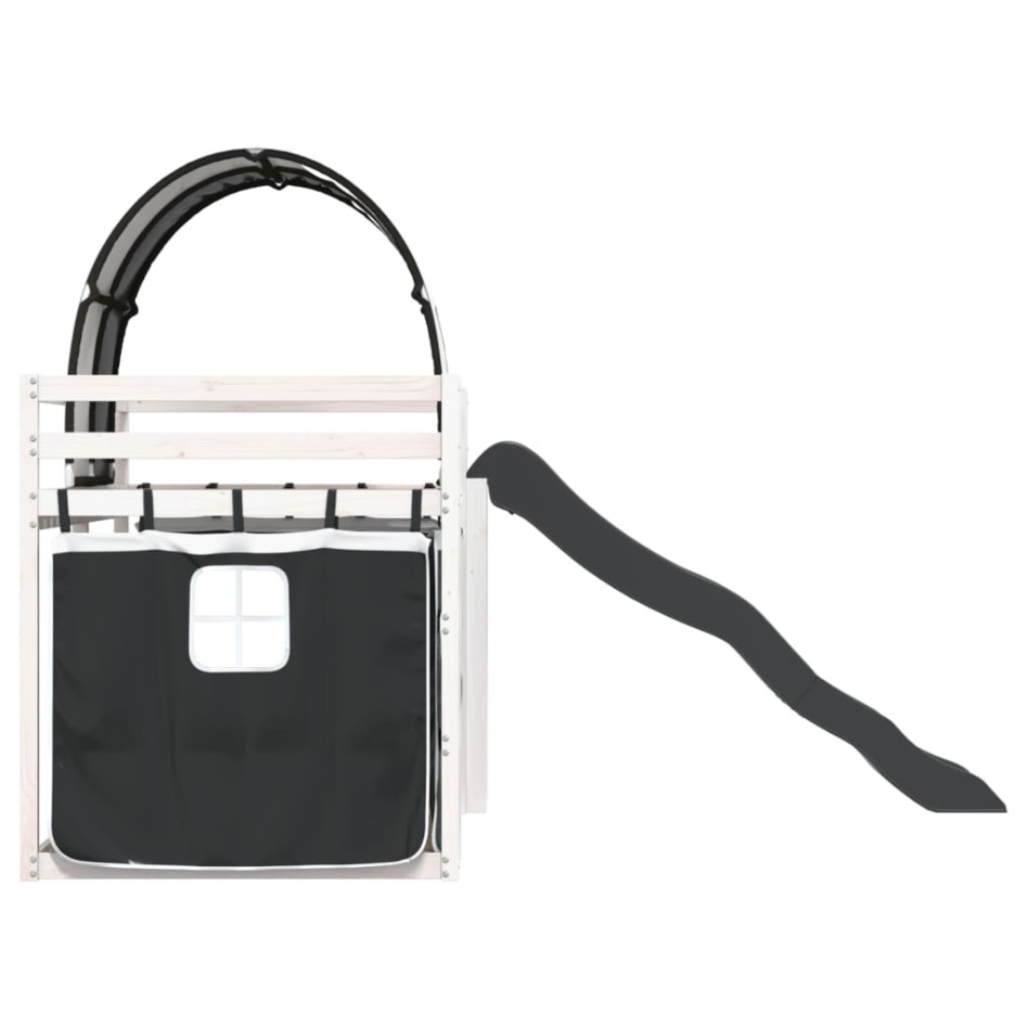 Litera con tobogán y cortinas blanco y negro 90x200