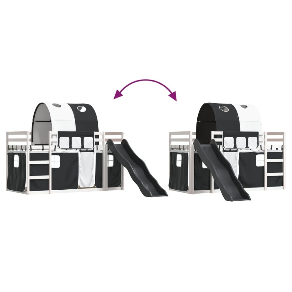 Litera con tobogán y cortinas blanco y negro 90x200