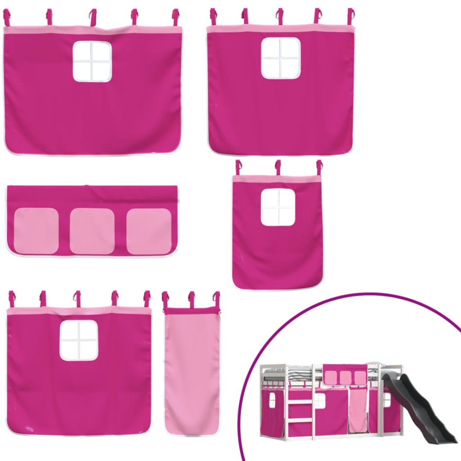 Litera con tobogán y cortinas rosa 80x200