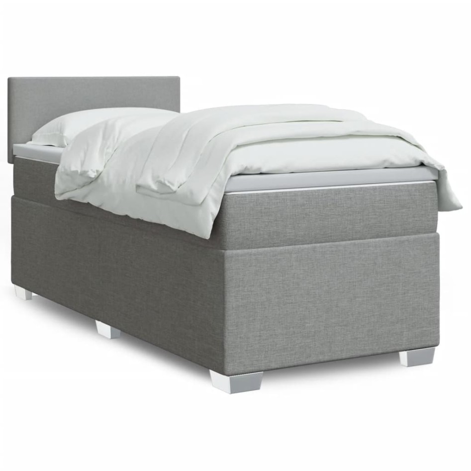 Cama box spring con colchón tela gris claro 90x200